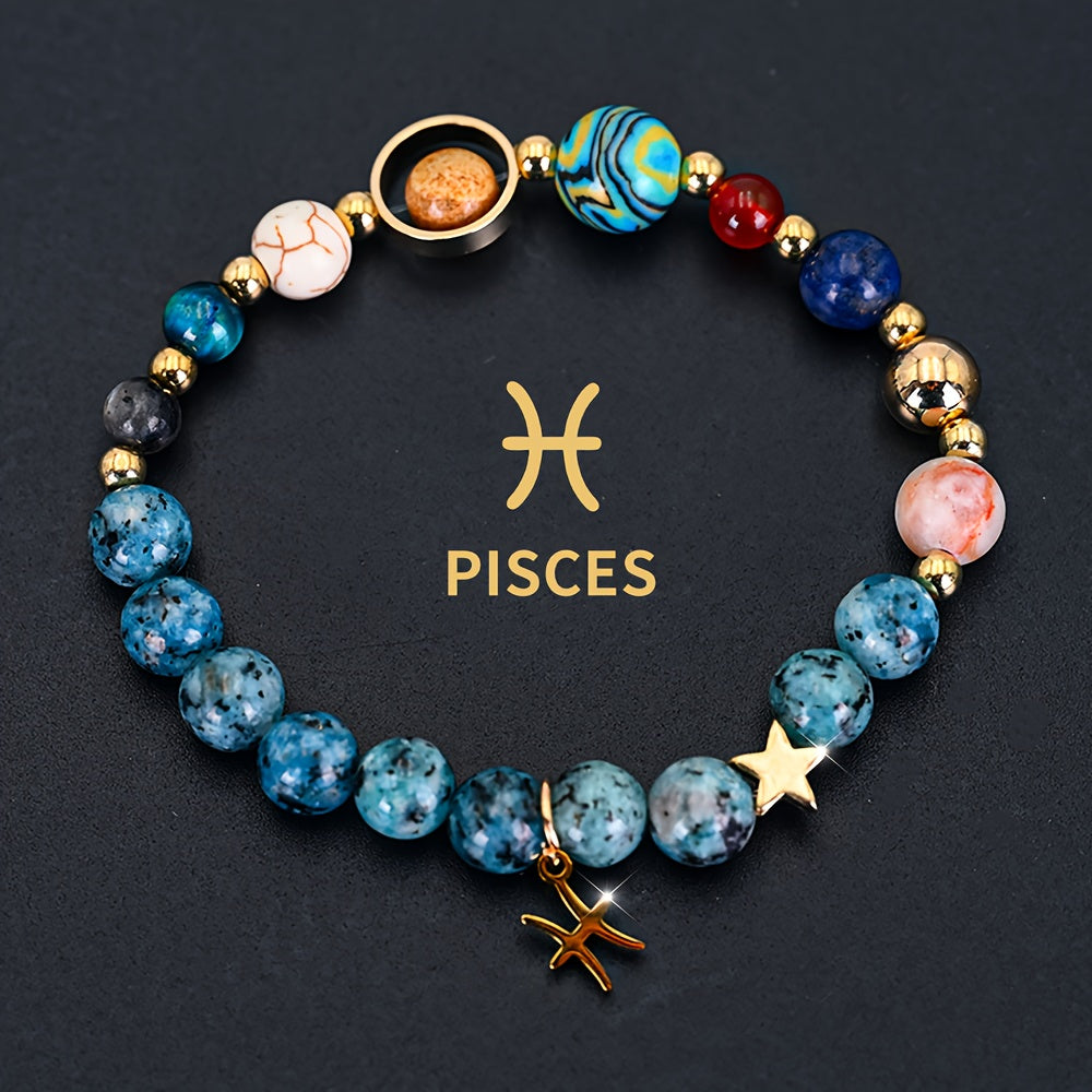 12 Constellation Bracelet Zodiac Cosmic Galaxy Bracelet 1pc Cosmic Galaxy Imperial Green Natural Stone Eight Planets Ladies Pendant Libra Virgo Sagittarius Jewelry Valentine's Day Couple Gift