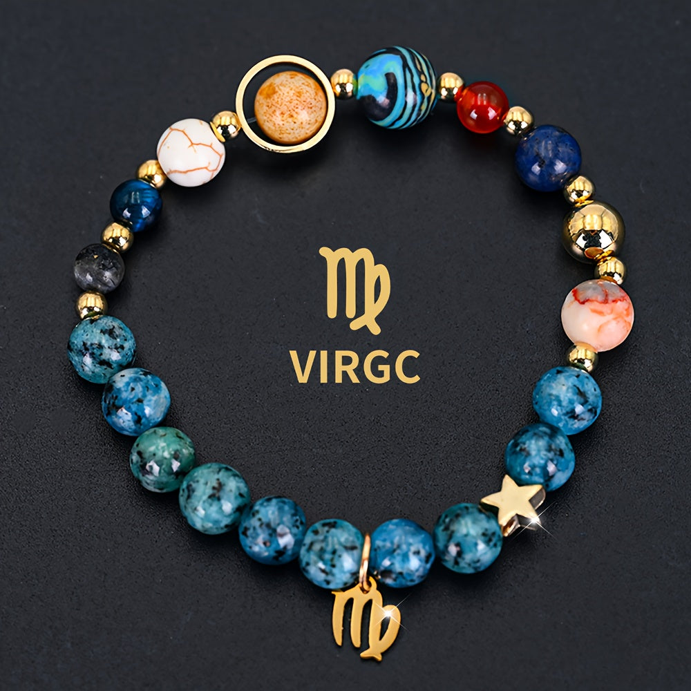 12 Constellation Bracelet Zodiac Cosmic Galaxy Bracelet 1pc Cosmic Galaxy Imperial Green Natural Stone Eight Planets Ladies Pendant Libra Virgo Sagittarius Jewelry Valentine's Day Couple Gift