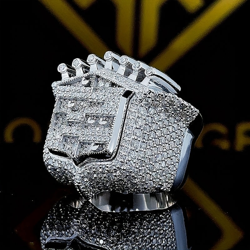 Crown Ring 925 Sterling Silvery Men'S Iced Out Round Cut Crown Rings Rapper Hip Hop Ring Engagement Jewelry AAA+