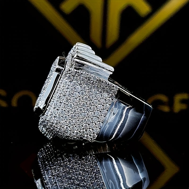 Crown Ring 925 Sterling Silvery Men'S Iced Out Round Cut Crown Rings Rapper Hip Hop Ring Engagement Jewelry AAA+