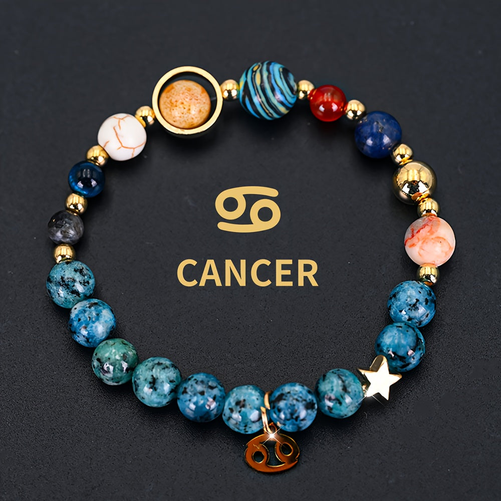 12 Constellation Bracelet Zodiac Cosmic Galaxy Bracelet 1pc Cosmic Galaxy Imperial Green Natural Stone Eight Planets Ladies Pendant Libra Virgo Sagittarius Jewelry Valentine's Day Couple Gift