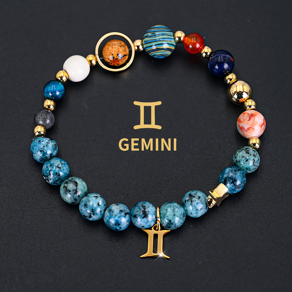 12 Constellation Bracelet Zodiac Cosmic Galaxy Bracelet 1pc Cosmic Galaxy Imperial Green Natural Stone Eight Planets Ladies Pendant Libra Virgo Sagittarius Jewelry Valentine's Day Couple Gift