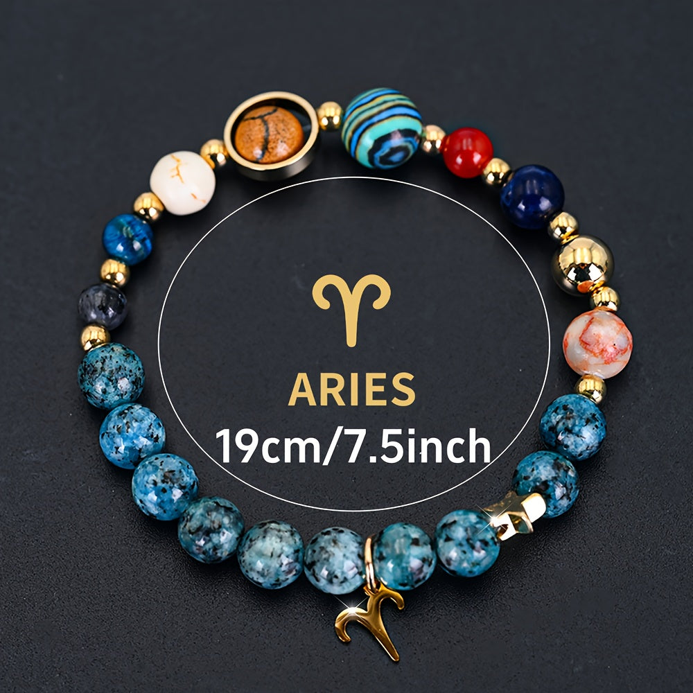 12 Constellation Bracelet Zodiac Cosmic Galaxy Bracelet 1pc Cosmic Galaxy Imperial Green Natural Stone Eight Planets Ladies Pendant Libra Virgo Sagittarius Jewelry Valentine's Day Couple Gift