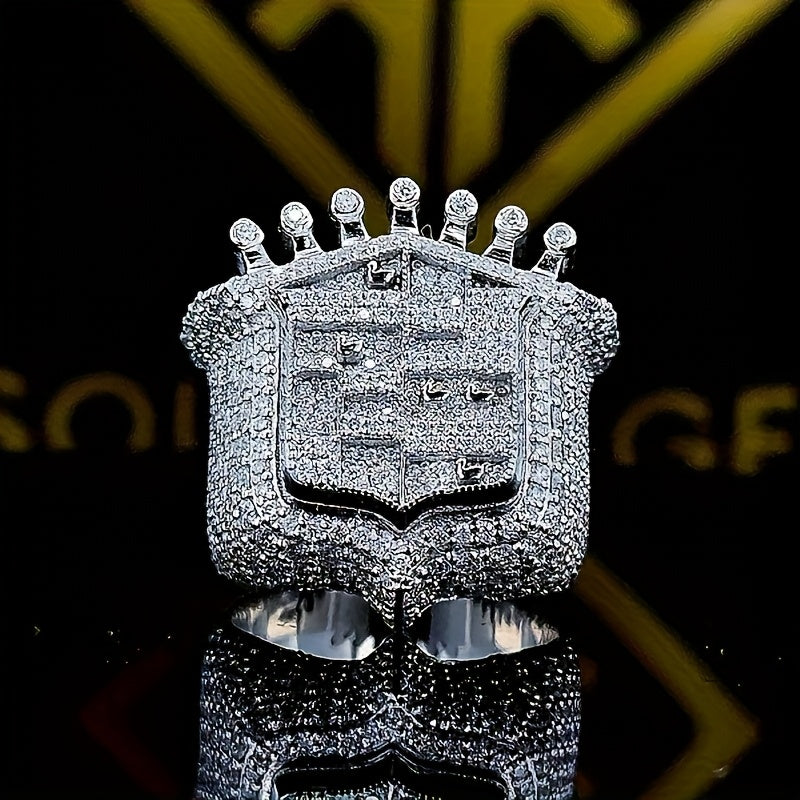 Crown Ring 925 Sterling Silvery Men'S Iced Out Round Cut Crown Rings Rapper Hip Hop Ring Engagement Jewelry AAA+