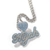 Custom Name Necklace With Heart Clasp Edwardian Letters Iced Out Blue CZ Name Pendant