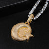 Moon Iced Out Pendant Necklace  Full ICE Cuban Chain Link Hip Hop Jewelry Free Shipping