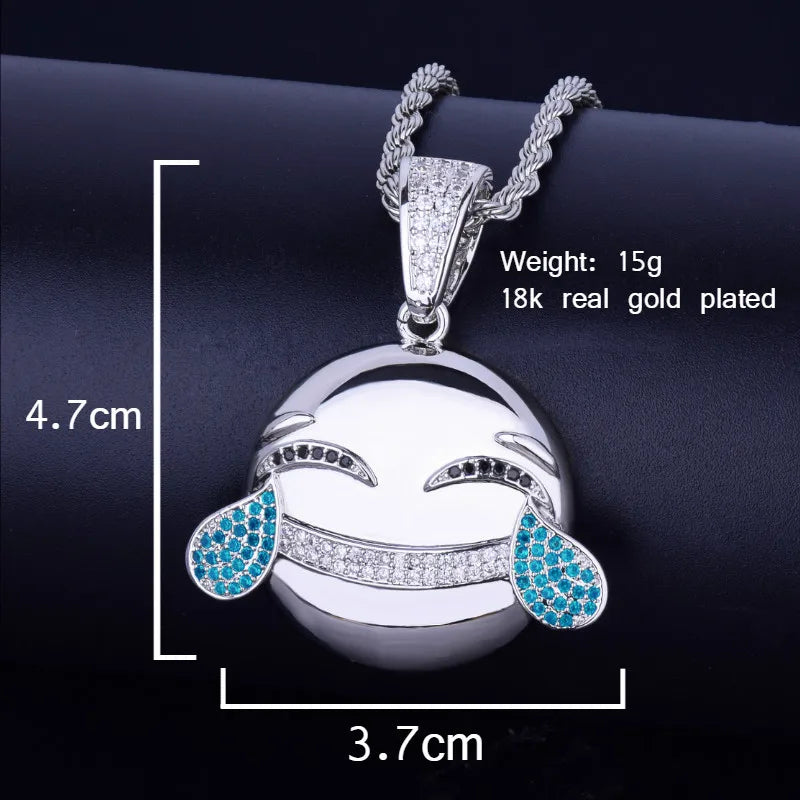 Glossy Happy Round Face Pendant Necklace Chain Gold Color Charm Men's Women