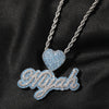 Custom Name Necklace With Heart Clasp Edwardian Letters Iced Out Blue CZ Name Pendant