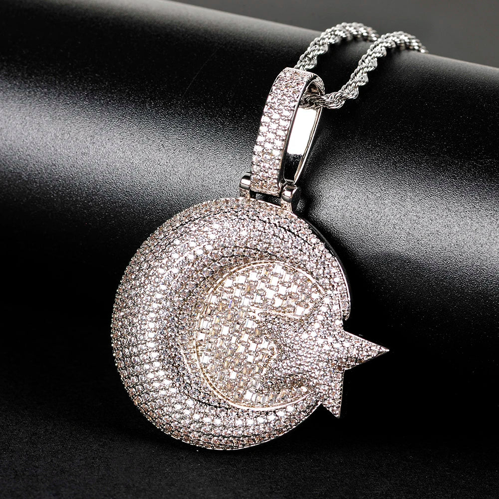 Moon Iced Out Pendant Necklace  Full ICE Cuban Chain Link Hip Hop Jewelry Free Shipping