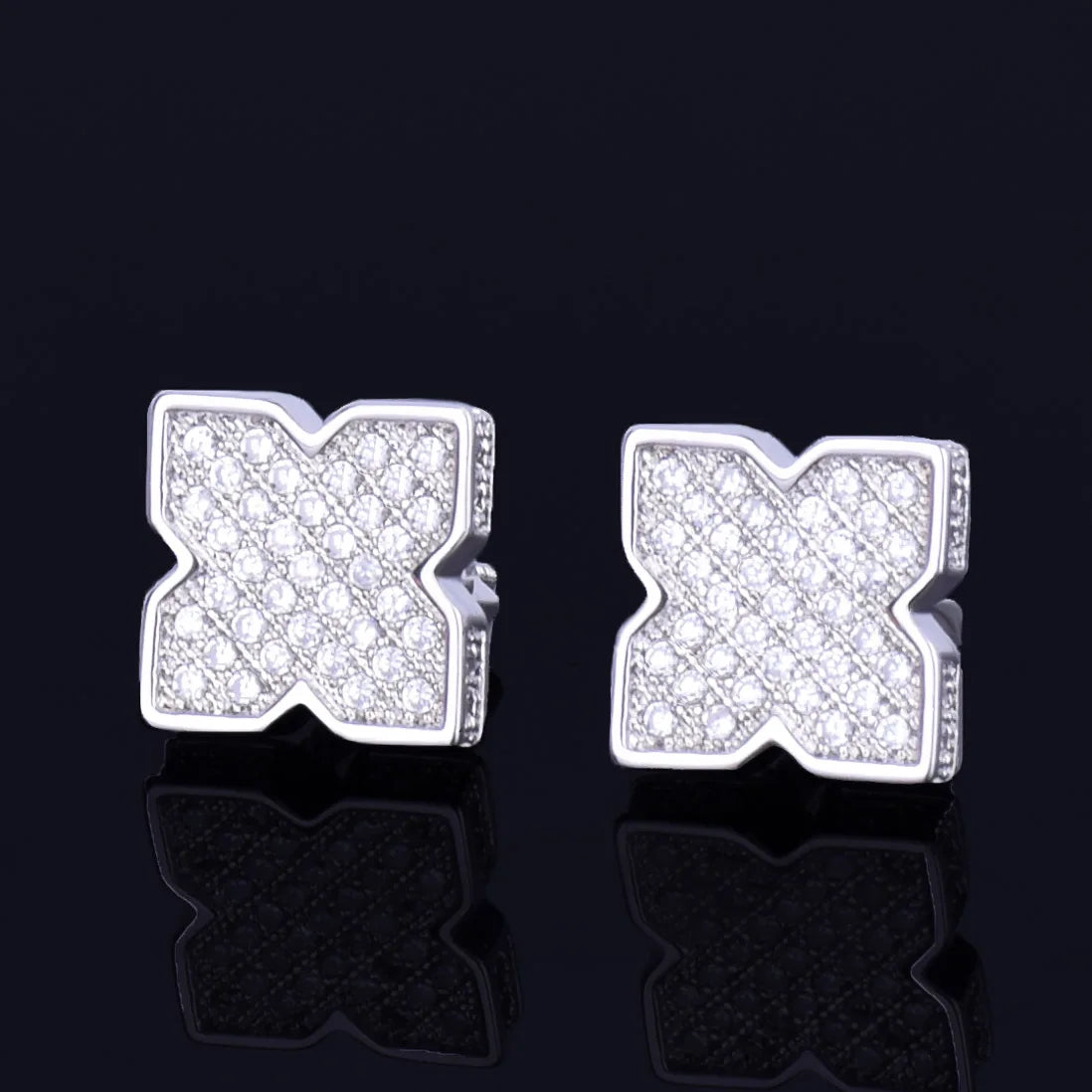 9MM Flower shape Men's Women Stud Earring Gold Color Charm Full AAA+ Screw Back Earrings