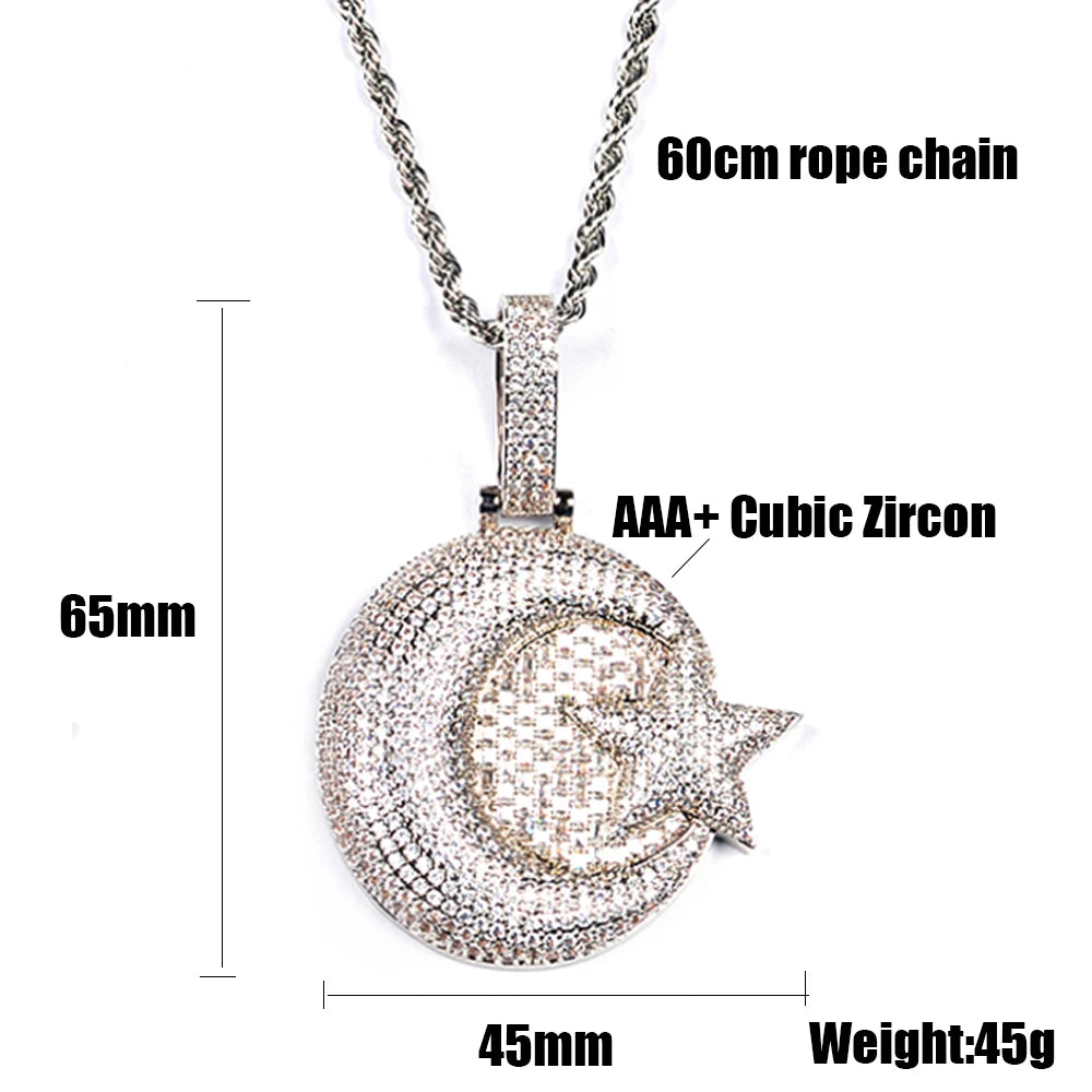 Moon Iced Out Pendant Necklace  Full ICE Cuban Chain Link Hip Hop Jewelry Free Shipping