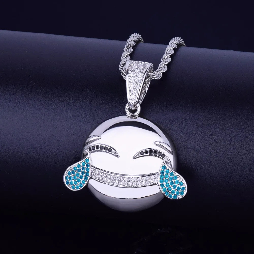 Glossy Happy Round Face Pendant Necklace Chain Gold Color Charm Men's Women