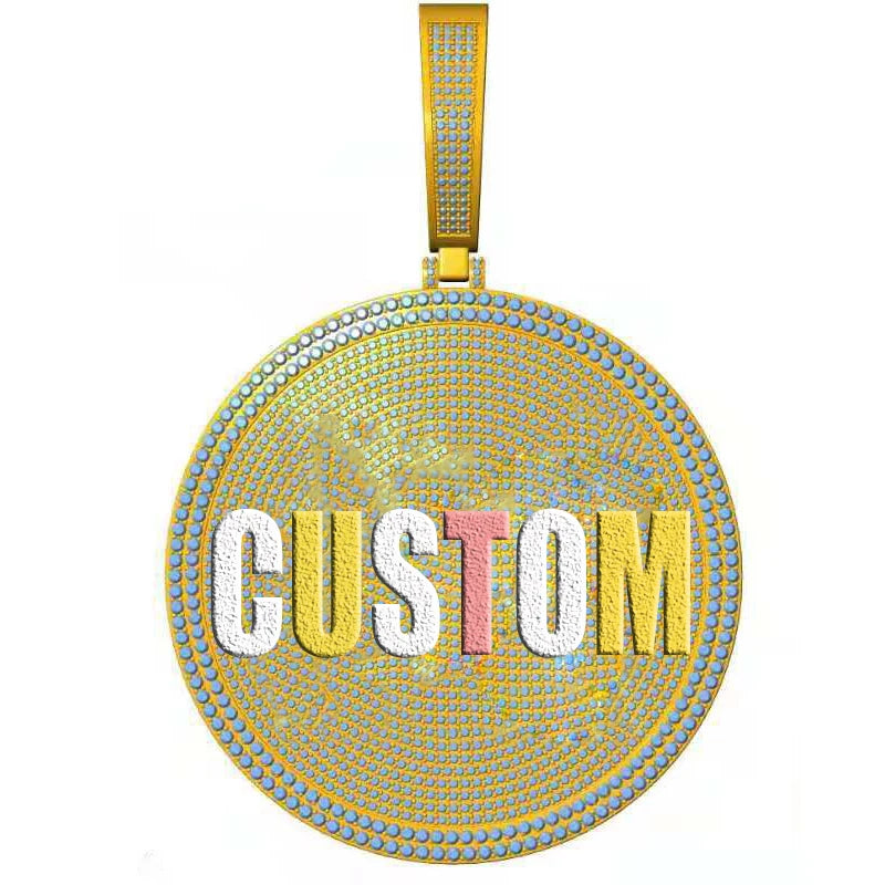 Iced Out 6cm Round Custom Letters Pendants Necklaces Micro Paved Stone With Gold Chain For Men Women Jewelry