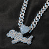 Custom Name Necklace With Heart Clasp Edwardian Letters Iced Out Blue CZ Name Pendant