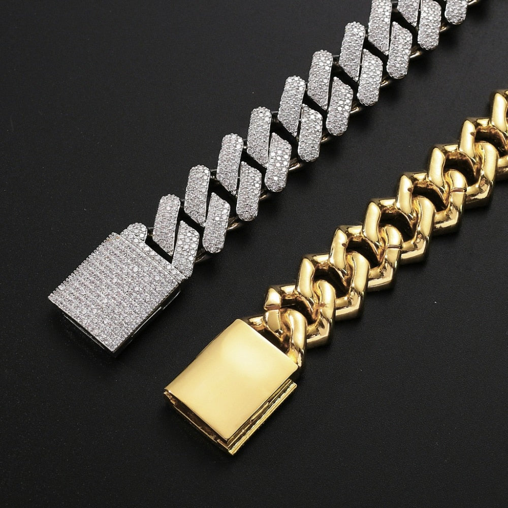 Iced Out Chains Miami Cuban Link Necklace Luxury Micro Paved Cuban Chain