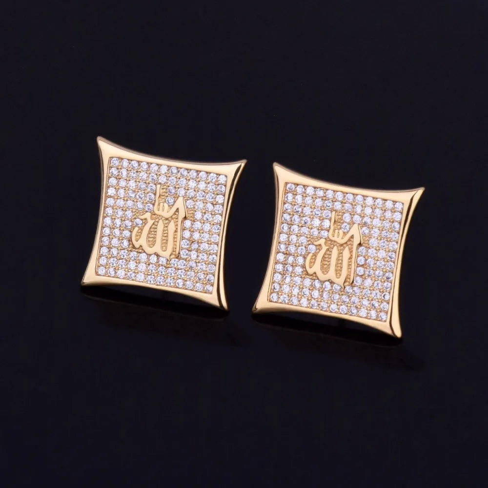 Religious Allah Gold Color Arabic Earrings AAA+  Stud Earring Men's 15mm