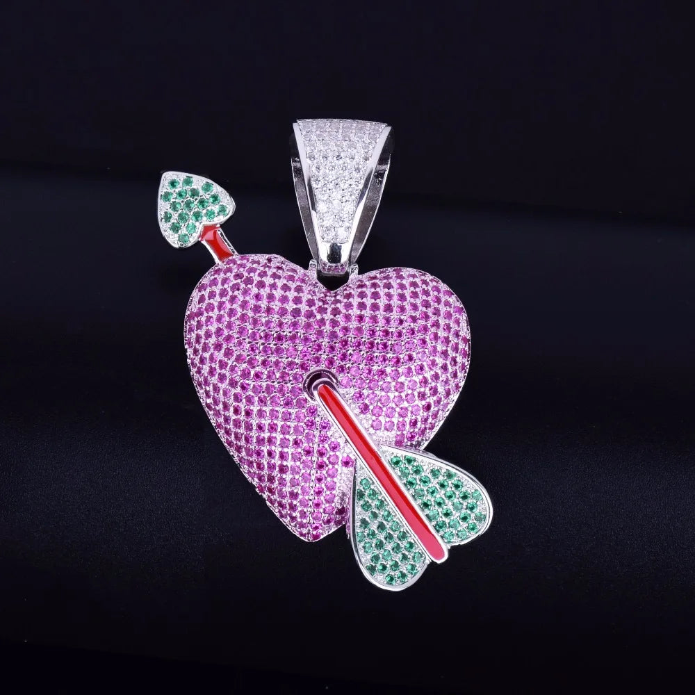 Heart Arrow Necklace & Pendant  AAA Cubic Zircon Men's Hip Hop Jewelry