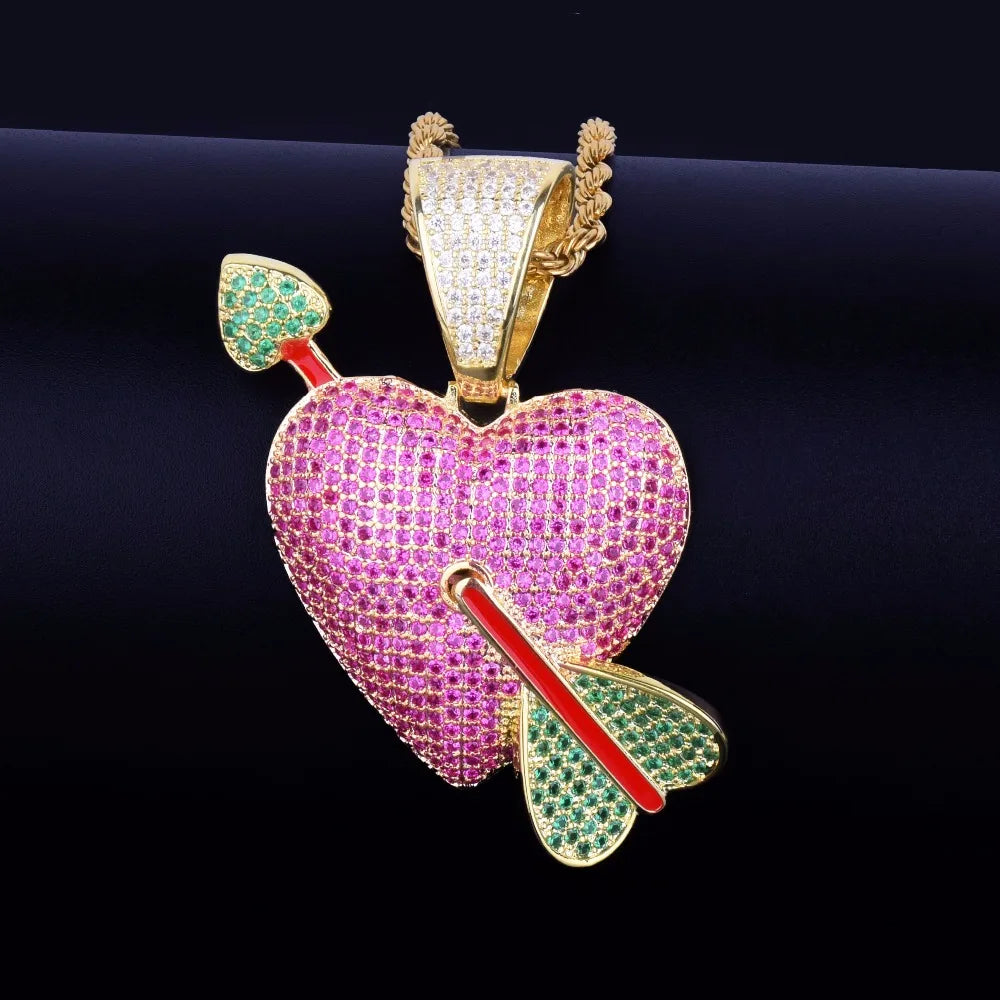 Heart Arrow Necklace & Pendant  AAA Cubic Zircon Men's Hip Hop Jewelry