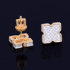 9MM Flower shape Men's Women Stud Earring Gold Color Charm Full AAA+ Screw Back Earrings