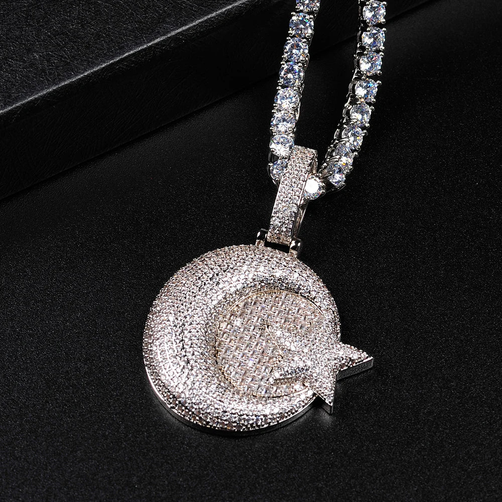 Moon Iced Out Pendant Necklace  Full ICE Cuban Chain Link Hip Hop Jewelry Free Shipping