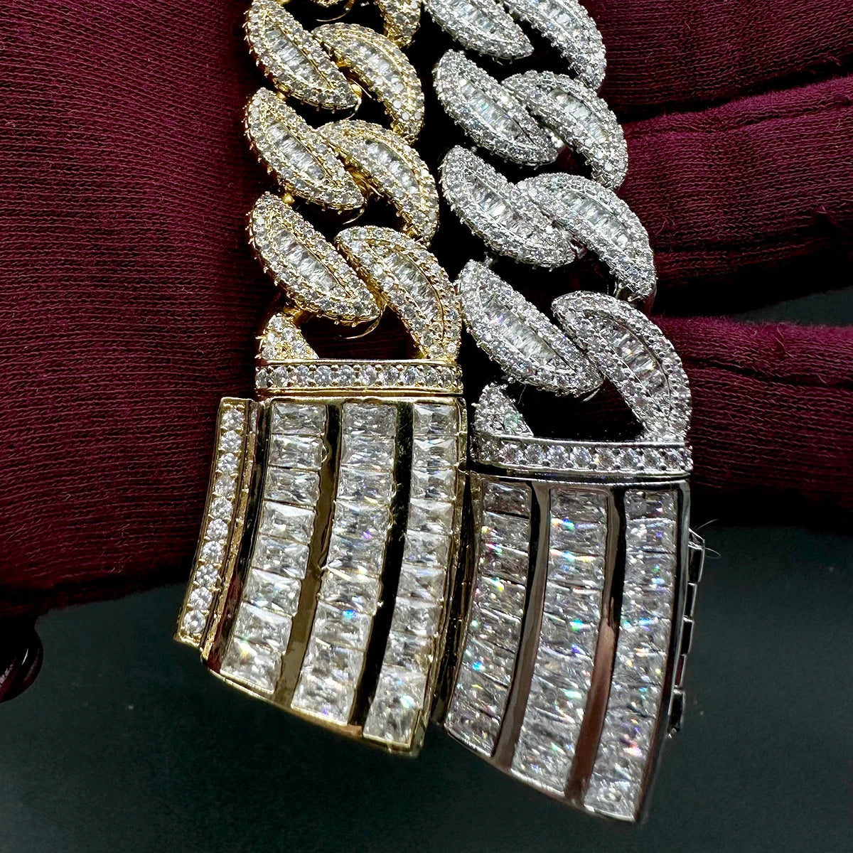 Iced Out Miami Cuban Link Bracelet for Men Prong Setting Real Gold Plated Cubic Zirconia