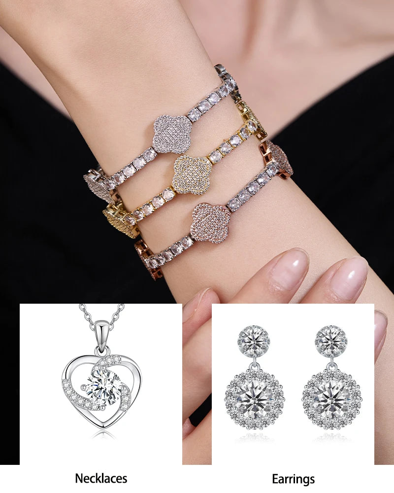 Moissanite Clover Tennis Lucky Bracelet 6.5~8.5inch Full Diamonds  Jewelry Personalized customization S925 Silver