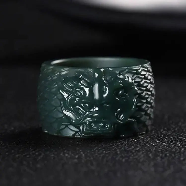 Natural Nephrite Green Jade Ring Men Healing Gemstone Fine Jewelry Genuine Hetian Jades Dragon Thumb Rings Wide Band Anillos