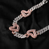 Big Hollow Heart With 16mm Iced Out Cuban Chain Baguette Necklace CZ Choker