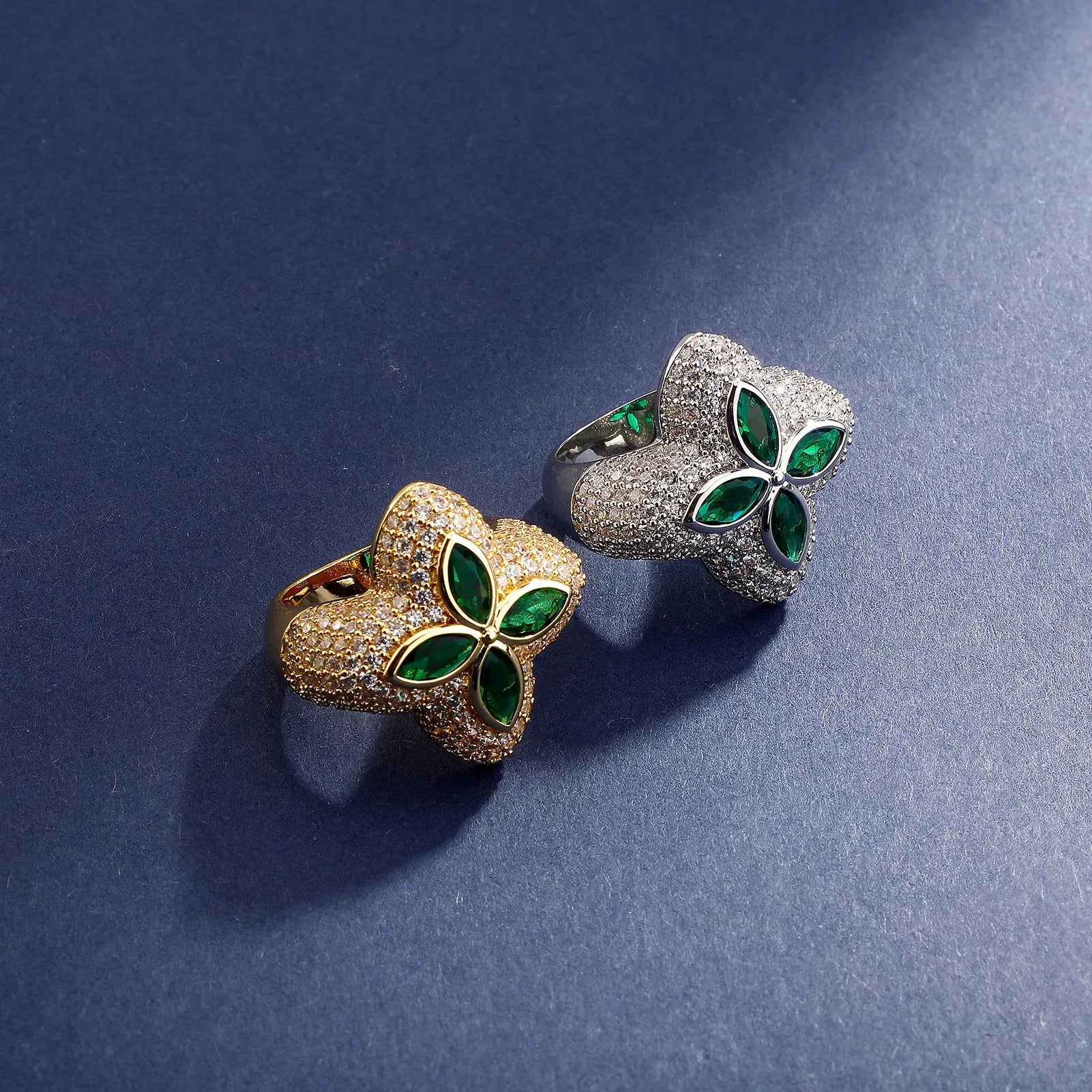 Charm Four Leaf Clover Ring Gold Silver Color Cubic Zirconia Flower Classic Ring For Gift