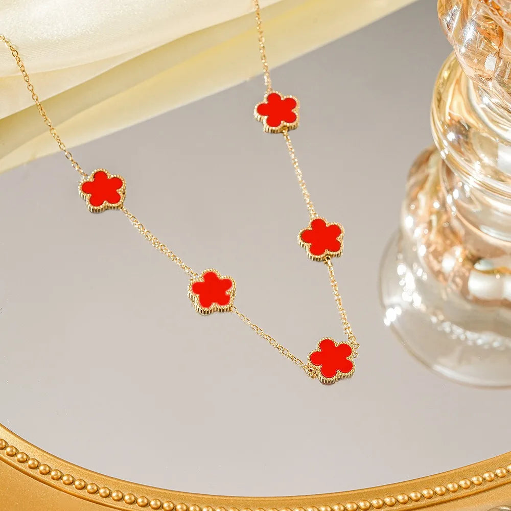 Five-Leaf Plum Blossom Necklace Woman Clover Elegant Pendant Charm Collarbone Chain Party Jewelry Gifts