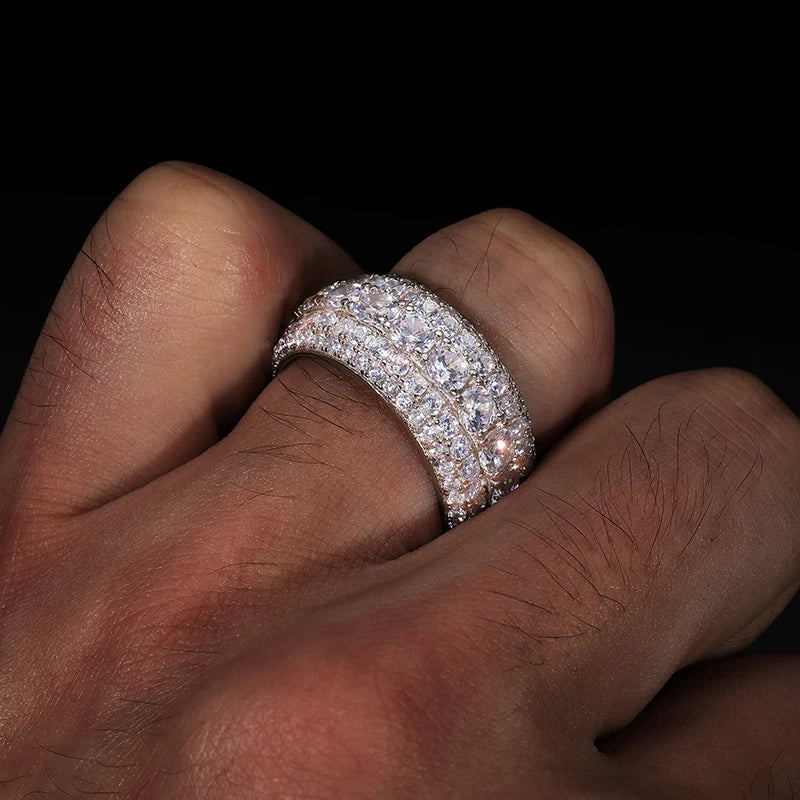 Luxury VVS1 3 Row 11mm Width Moissanite Ring In S925 Silver Ring  Jewelry Pave Setting With Certificate Fine Jewlery Gift