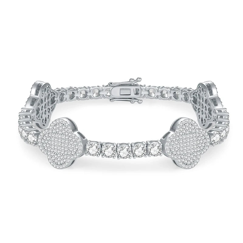 Moissanite Clover Tennis Lucky Bracelet 6.5~8.5inch Full Diamonds  Jewelry Personalized customization S925 Silver