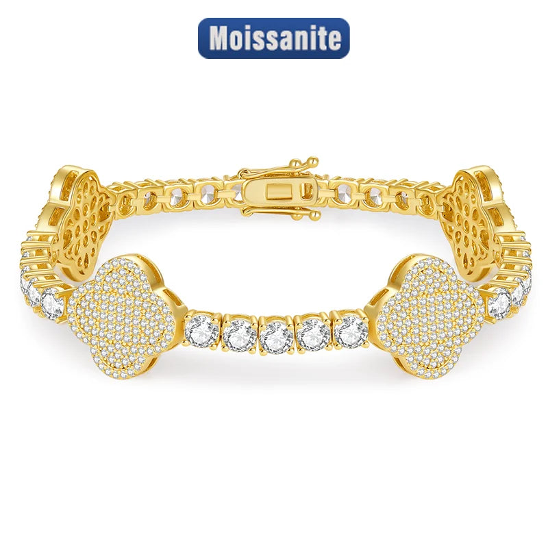 Moissanite Clover Tennis Lucky Bracelet 6.5~8.5inch Full Diamonds  Jewelry Personalized customization S925 Silver