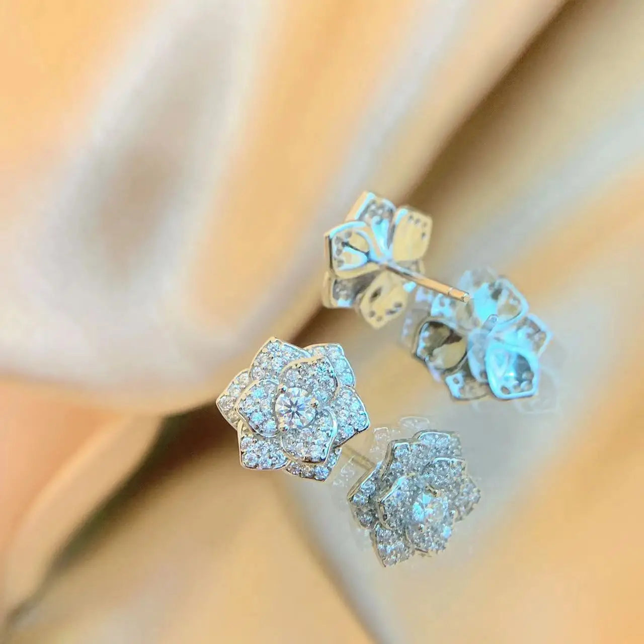 Moissanite Diamond Camellia Women Men Earrings Original 925 Sterling Silver Moissanite Diamond Earrings for Women