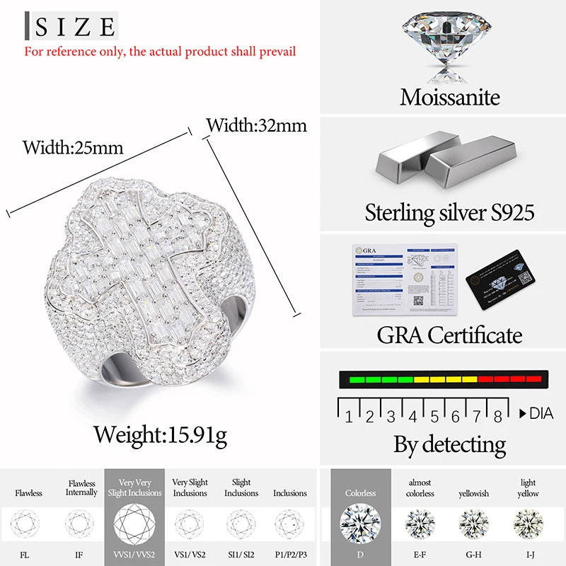 Moissanite Diamond  Rings For Women Men 925 Sterling Silver D VVS Moissanite Diamond Ring Pass Tester