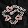 Big Hollow Heart With 16mm Iced Out Cuban Chain Baguette Necklace CZ Choker