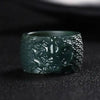 Natural Nephrite Green Jade Ring Men Healing Gemstone Fine Jewelry Genuine Hetian Jades Dragon Thumb Rings Wide Band Anillos