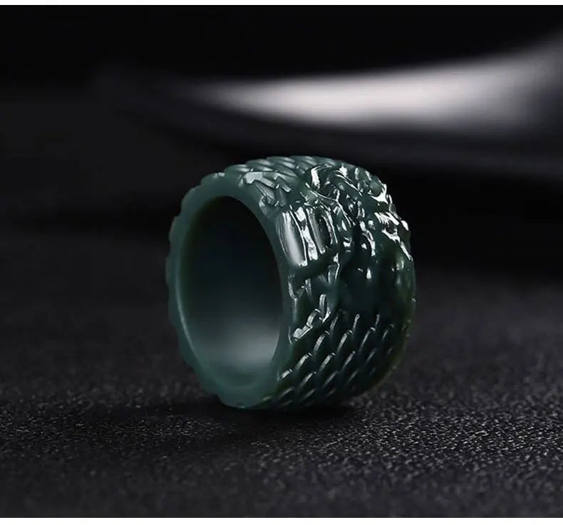 Natural Nephrite Green Jade Ring Men Healing Gemstone Fine Jewelry Genuine Hetian Jades Dragon Thumb Rings Wide Band Anillos