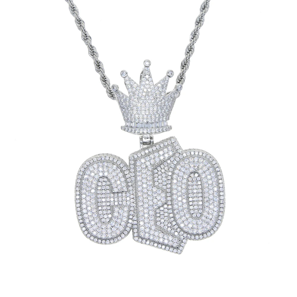 Letters CEO Pendant Necklace Two Tone Color 5A Zircon Crown Badge Charm Men's Hip Hop Jewelry