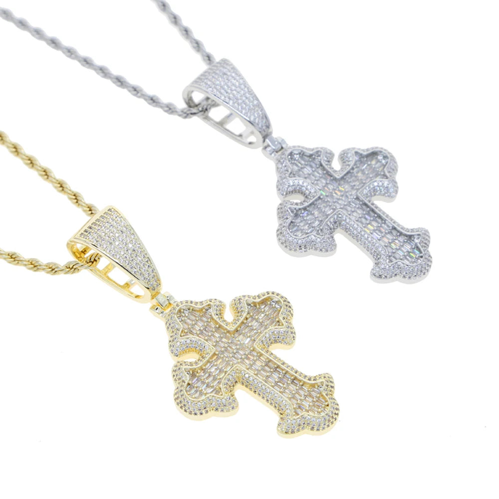 RoyalClarityCo Cross Pendant Necklace Gold Plated CZ AAA+ Religion Charm