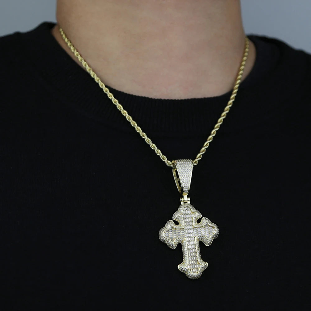 RoyalClarityCo Cross Pendant Necklace Gold Plated CZ AAA+ Religion Charm