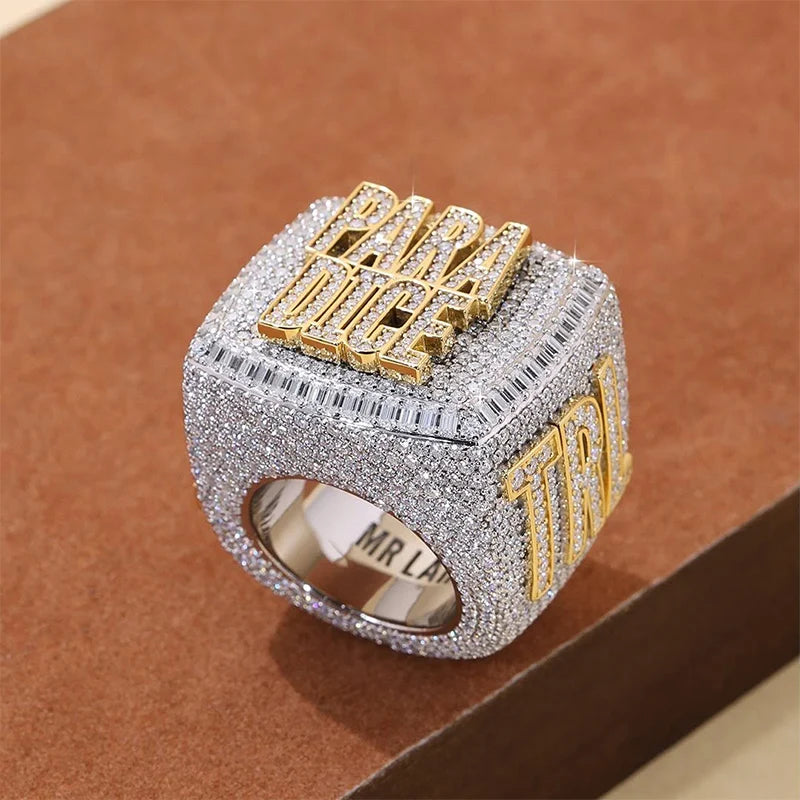 Moissanite Custom Rings For Men 925 Silver Custom Letter Name Championship Ring Hip Hop Luxury Jewelry Personalized Baguette