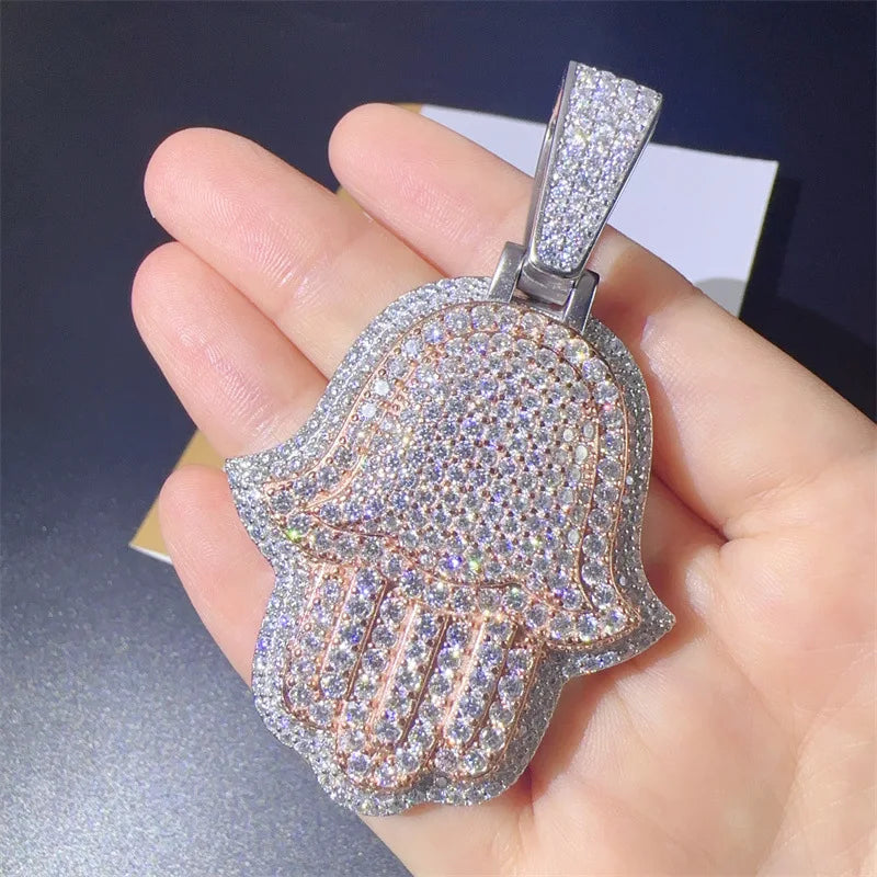 Iced Real Moissanite Diamond Hamsa Pendant 925 Sterling Silver D Color Moissanite Diamond Fatima Pendant Pass Tester Wholesale