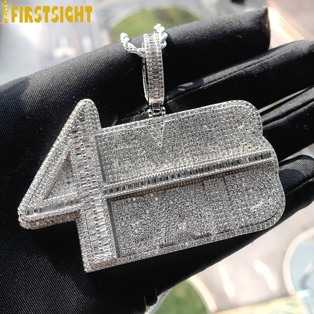 4 Ever Paid Pendant Necklace Iced Out Bling Gold Plated CZ Cubic Zirconia Enamel Charm Men Fashion Jewelry