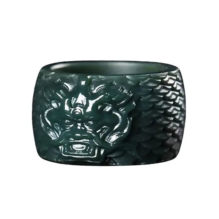 Natural Nephrite Green Jade Ring Men Healing Gemstone Fine Jewelry Genuine Hetian Jades Dragon Thumb Rings Wide Band Anillos