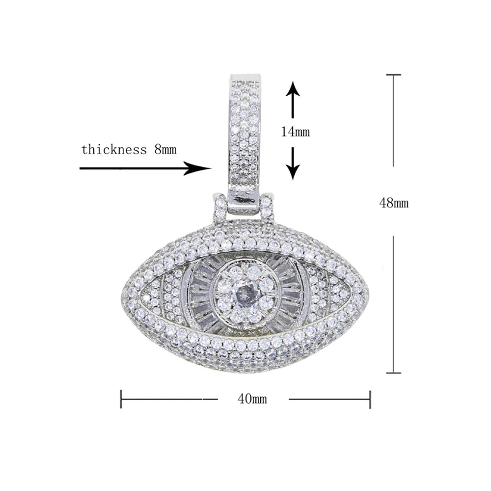 Iced Out Stereoscopic Eye Pendant Necklace Prong Setting Bling Cubic Zirconia Evil Eye Charm Men