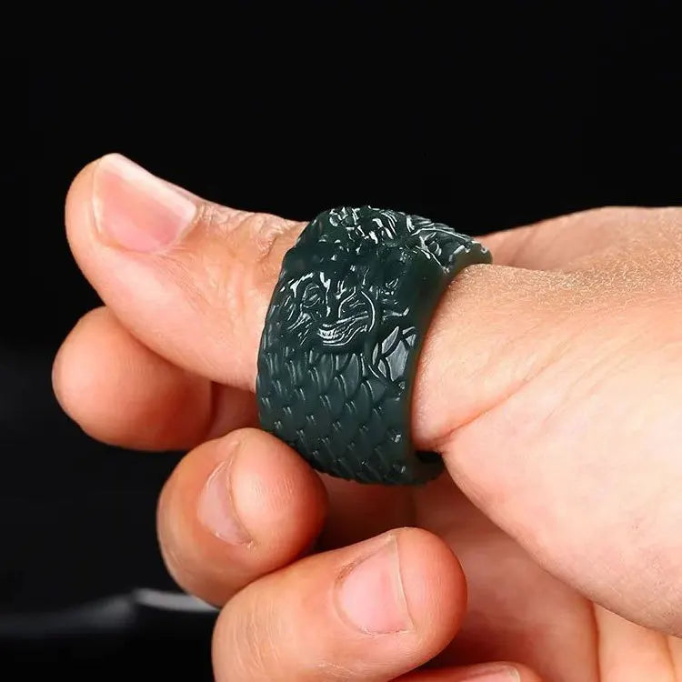 Natural Nephrite Green Jade Ring Men Healing Gemstone Fine Jewelry Genuine Hetian Jades Dragon Thumb Rings Wide Band Anillos
