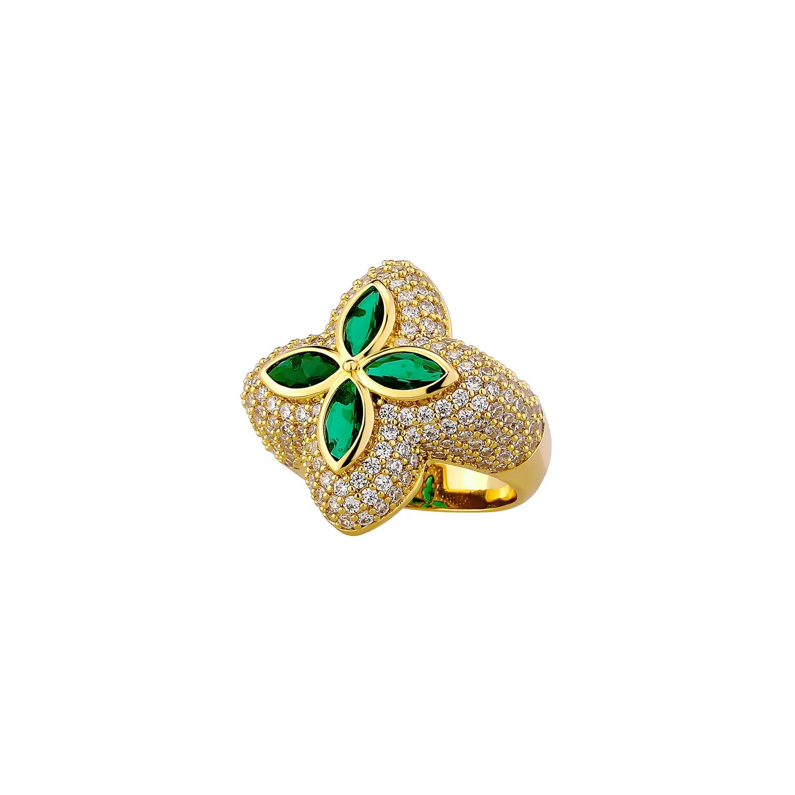 Charm Four Leaf Clover Ring Gold Silver Color Cubic Zirconia Flower Classic Ring For Gift