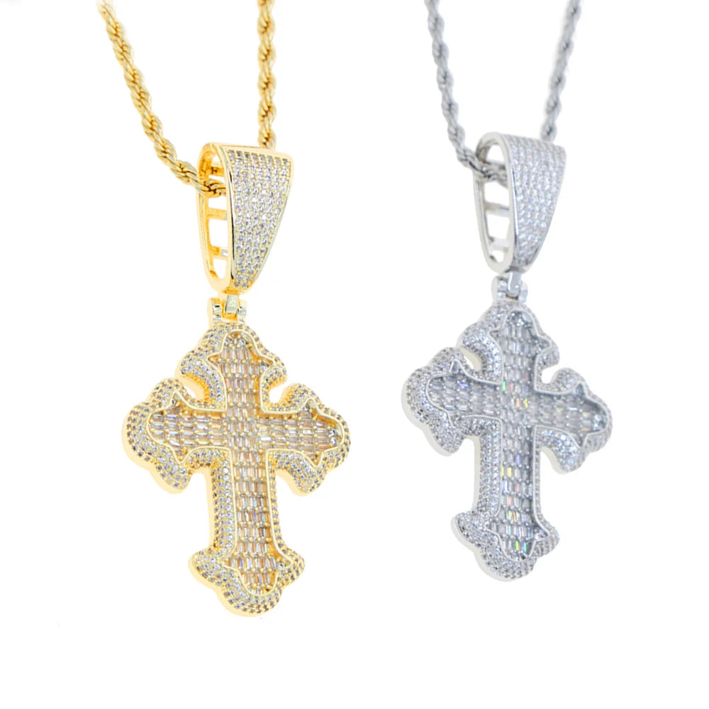 RoyalClarityCo Cross Pendant Necklace Gold Plated CZ AAA+ Religion Charm