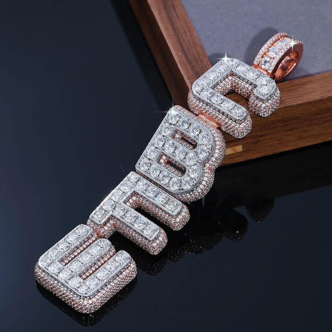 Customized Name Pendant Necklace Women Men Iced Out Prong Setting Personalized Charm Diamond Cz